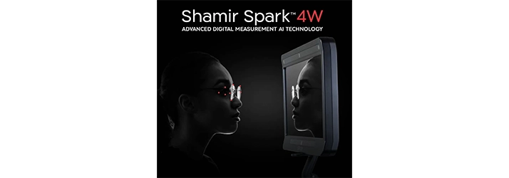 Shamir Spark 4W device showcasing advanced digital measurement and AI technology for eyewear.